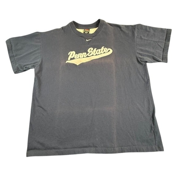 Vintage Penn State Script Embroidered Nike Team T-Shirt Sz L Fading Navy - Picture 5 of 12